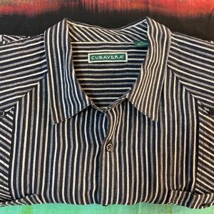 Men's Blue & White Striped Cubavera Guayabera - Long Sleeve Size XL